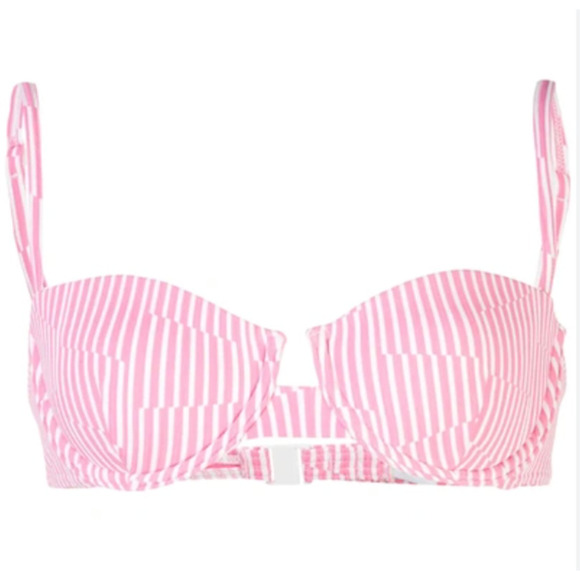 Onia NWT Dalia Pink and White Broken Striped Underwire Demi Cup Bikini Top Large - Picture 4 of 15
